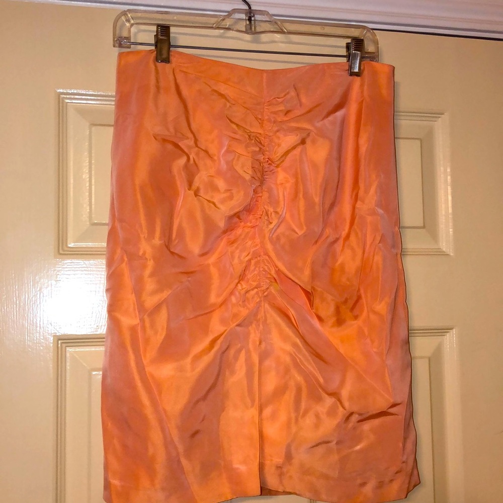 Alberto Makali Peachy Orange Satin Pencil Skirt Sz 10
